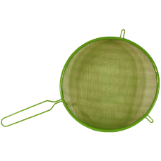 Сито фритюрница зеленая, металлическая со стальной ручкой и ушка